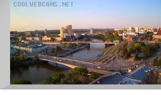 Webcam with a view of the Om River, Yubileiny and Komsomolsky Bridges, Omsk city
